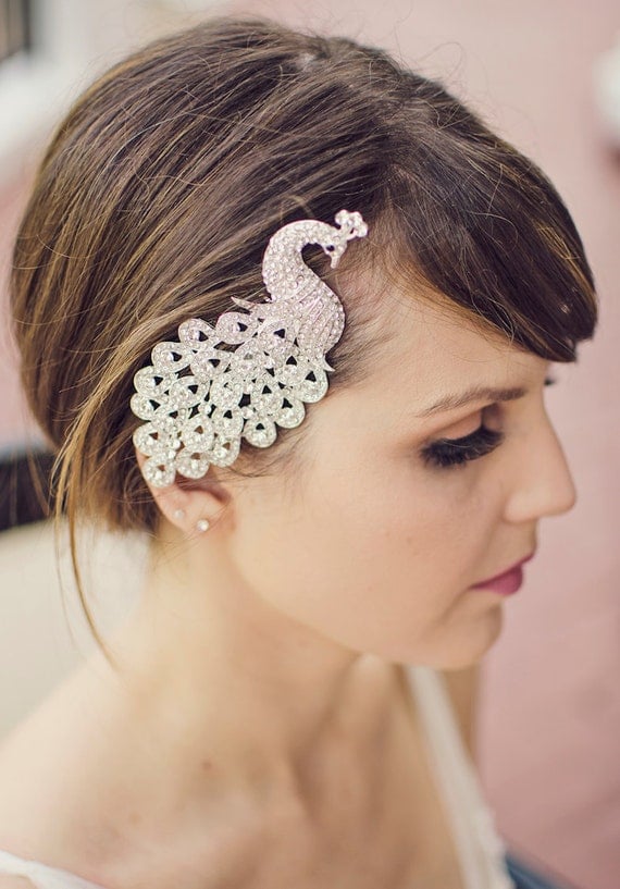 Silver Crystal Peacock Bridal Haircomb, Peacock, Hair Brooch, Rhinestone Wedding Comb, Wedding Hair Accessories, Crystal Peacock Clip