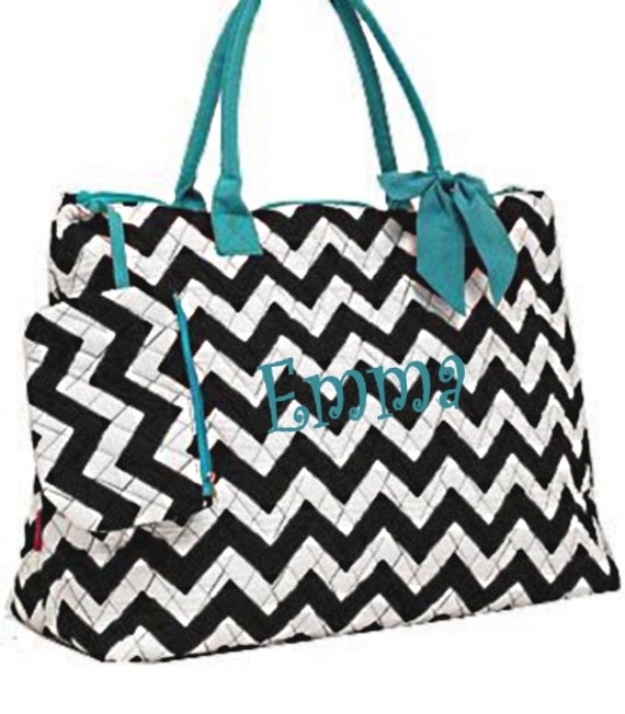 Items similar to Personalized Chevron Large Tote Bag Black & White with ...
