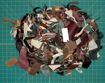 Grab Bag: Small Leather Scraps and Trimmings, Various Leather Remnant Pieces, 8oz / 225g