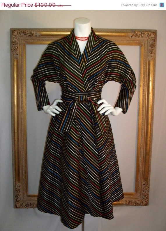 20% OFF SALE - Vintage 1950's Maxan Black Wrap Dress with Multi Colored Stripes - One Size