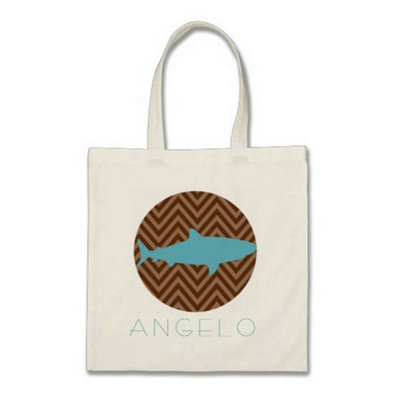 Boy Personalized Tote Bag or Party Favor - Chevron Shark Personalized ...