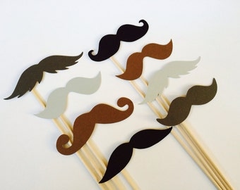 Photo Booth Props - The Gentlemen - Set of 8 Mustaches on a stick - Black, Brown, Grey, and Charcoal - Photobooth Props Party Props