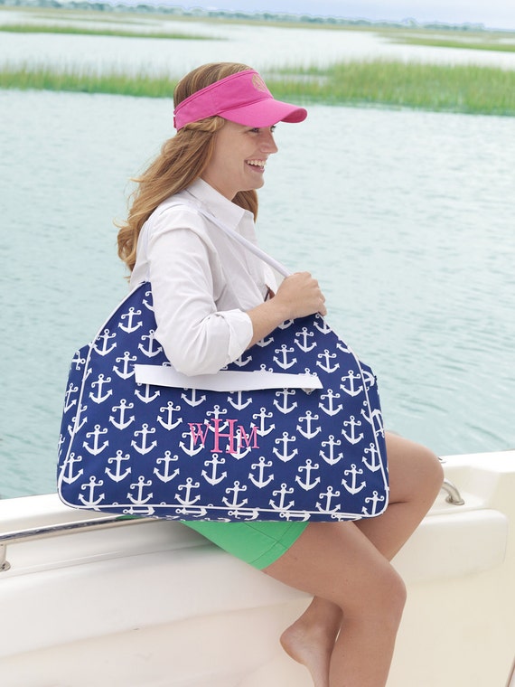 Monogrammed Large Navy anchor beach bag tote, personalized gift for ...
