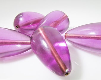 8 Vintage 24mm Translucent Lavender Acrylic Teardrop Beads Bd1227