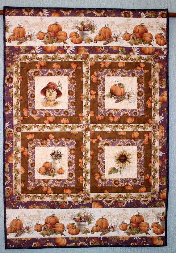 SALE: Fall Wall Hanging - Autumn Wall Quilt - Sunflowers Pumpkins Wall Hanging - Thanksgiving ...