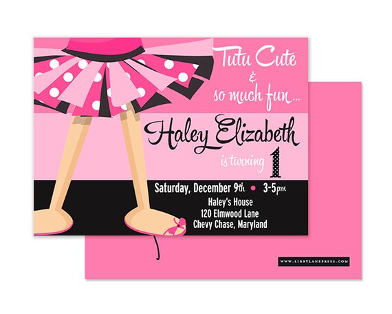 TUTUS Birthday Invitation, Ballet Party, PINK and Black Polka dots and Zebra, PRINTABLE by Libby Lane Press Il_570xn
