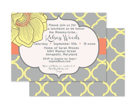 Modern Yellow & Gray Blossom Bridal or Baby Shower invite-Custom printable Il_570xn