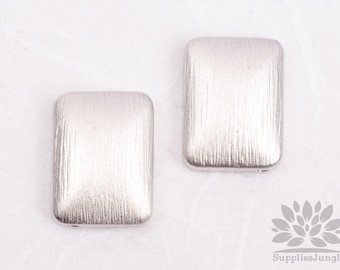 MB028-01-MR// Matt Original Rhodium Plated Brushed Rectangle Metal Bead, 2 pcs