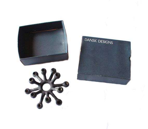 Black Dansk Danish modern candle holder, with original box, MCM design