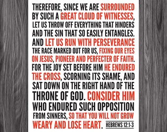 Hebrews 12:1-3. Fix Our Eyes On Jesus. 8x10. DIY Printable Christian Poster. Bible Verse.