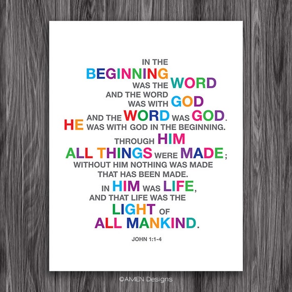 John 1:1-4. The WORD. Christian Scripture. 8x10. DIY.