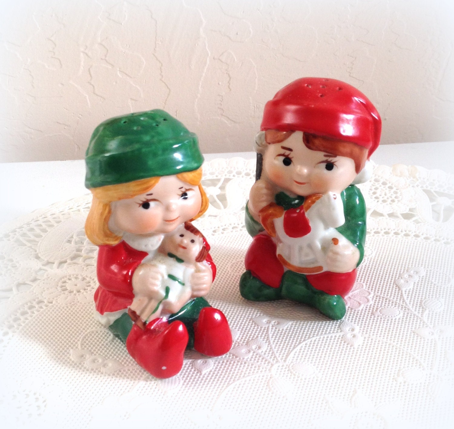 Elves Salt and Pepper Shakers – 1983 – Vintage Santa’s Elves – Cute ...