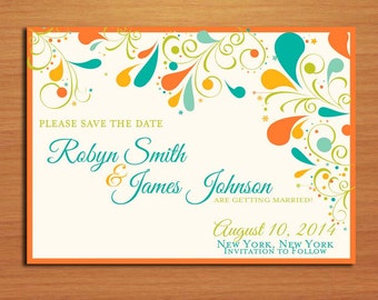 Summer Floral Swirl Wedding Save the Date PRINTABLE / DIY