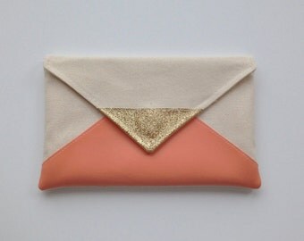 Peach Glitter Envelope Clutch, bridesmaid clutch, bridesmaid gift, bridal clutch, wedding gift set, gift for her