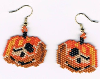Hand Beaded Jack O Lantern Pumpkin #5 earrings