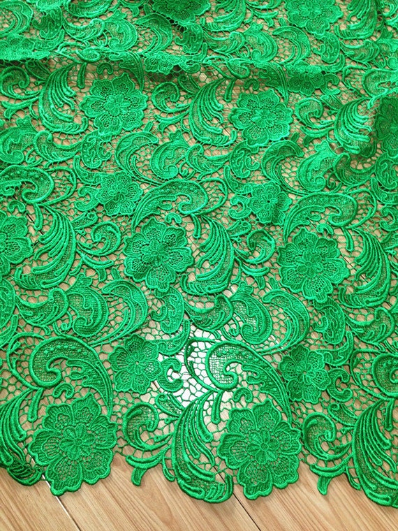 Items similar to Emerald Green Lace Fabric Embroidered Flowers Hollowed ...