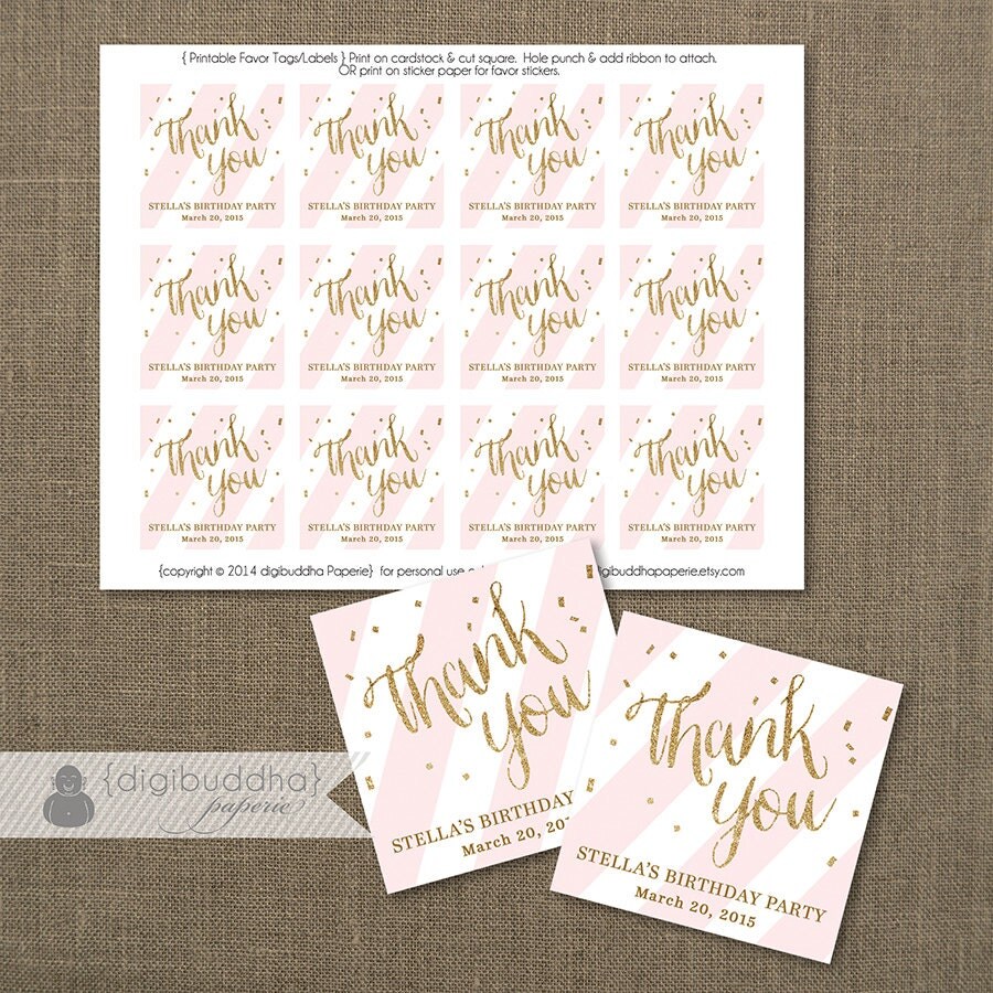 Printable Thank You Tags For Bridal Shower Favors | pink gold favor tags bridal shower blush pink stripe wedding Printable Thank You Tags For Bridal Shower Favors | pink gold favor tags bridal shower blush pink stripe wedding
