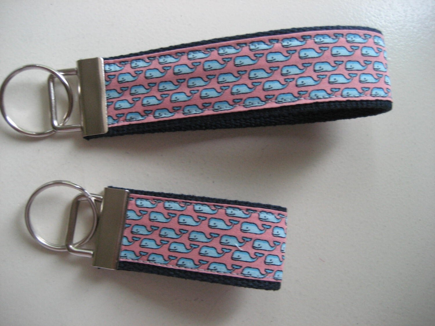 Preppy Pink inspired whale fabric Keychain Keyfob Wristlet