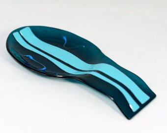 Aqua Blue Fused Glass Spoon Rest