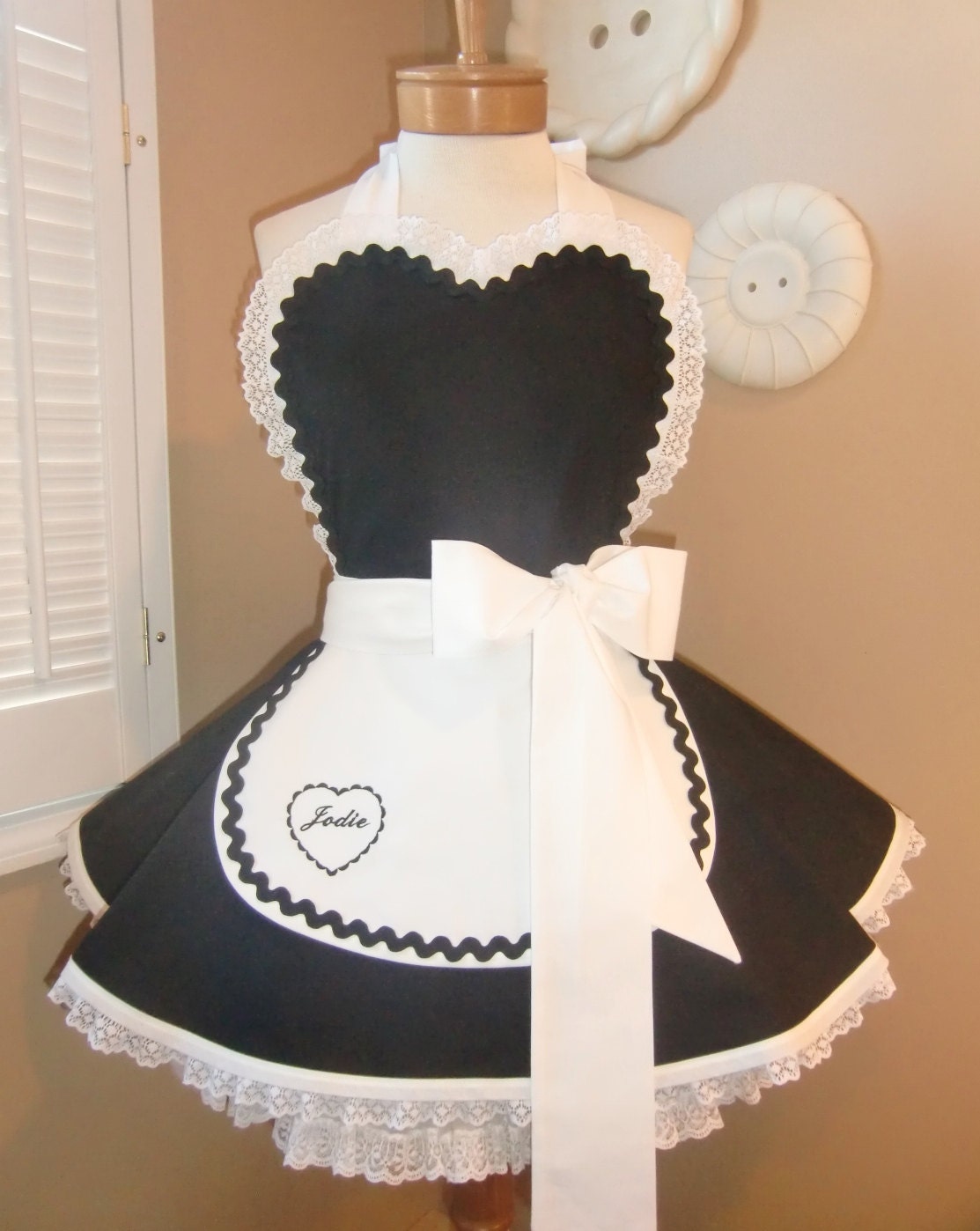 French Maid Woman's Apron Featuring Custom Embroidered
