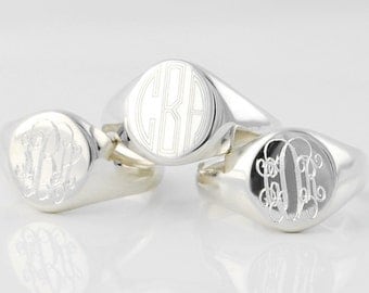 Monogram Signet ring - Personalized custom engraved Solid Sterling Silver signature statement ring in US sizes 4 5 6 7 8 9 10 & 11 UNISEX