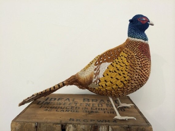 Items similar to Male Pheasant Hand-Embroidered Bird Sculpture on Etsy