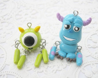 Monsters Inc Mike and Sully Dangly Charms Set Handmade Polymer Clay Charms