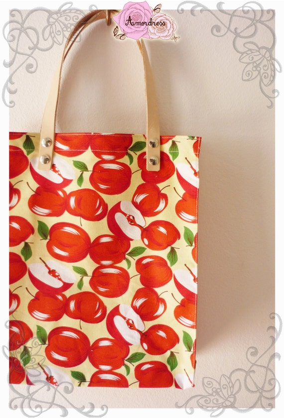 Items similar to Red Apple Bag Vertical Shape Printed Canvas Bag ...