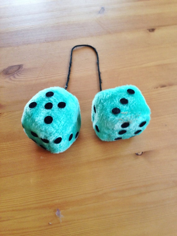 Turquoise Fuzzy Dice vintage car decor novelty