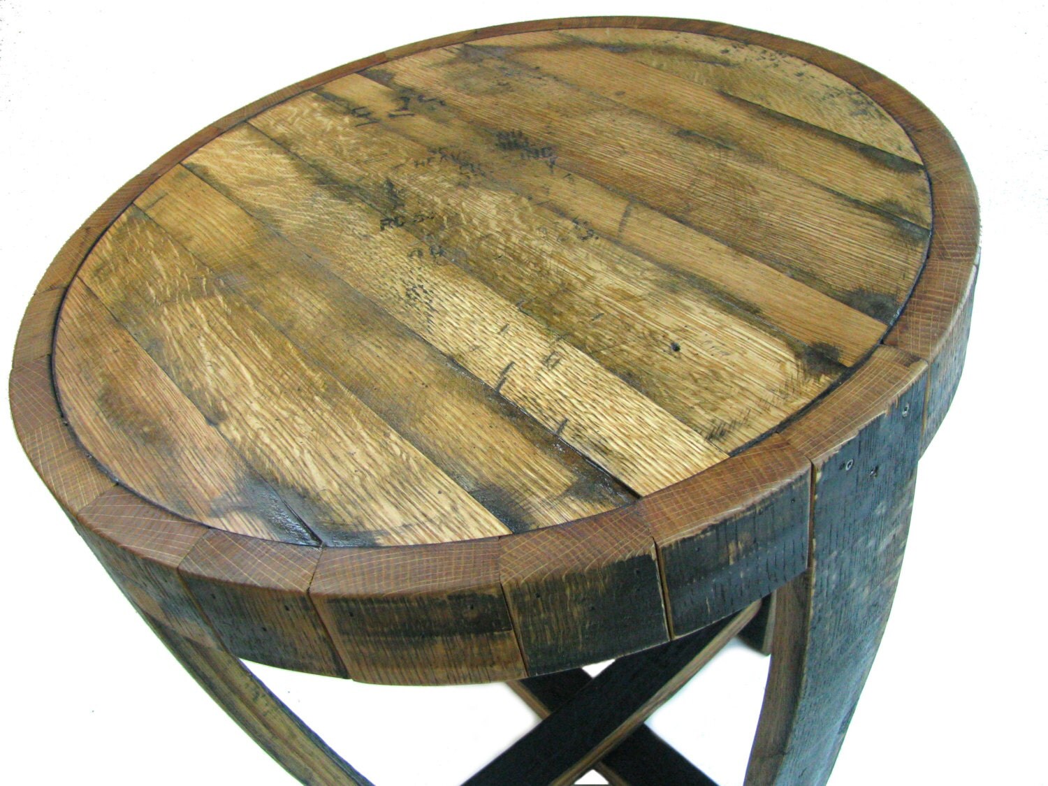 Bourbon Barrel End Table Round black dark rustic natural