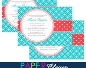 Modern Bridal Shower Invitations - coral, aqua blue - digital file, printable #421456 Il_170x135