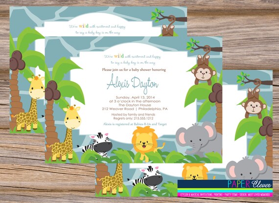 Boys Baby Shower Invitation jungle animals- digital file, printable #949 Il_570xn