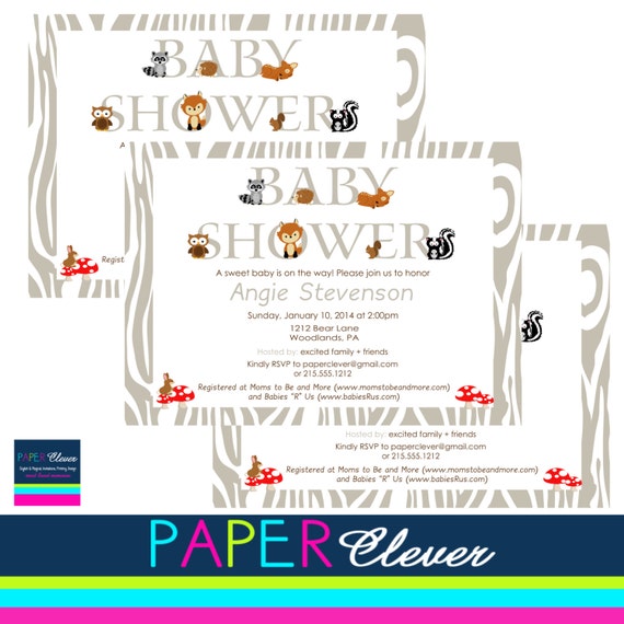 Modern Woodland Baby Shower Invitation, owl, fox - digital file, printable file #157 Il_570xn