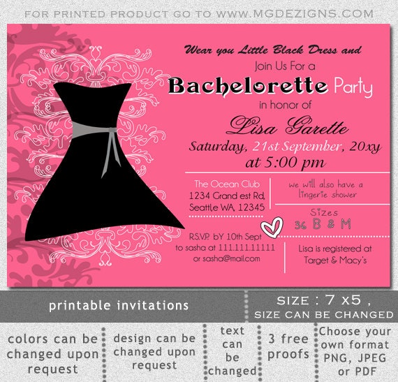 Little Black Dress Bachelorette Party Invitations 6