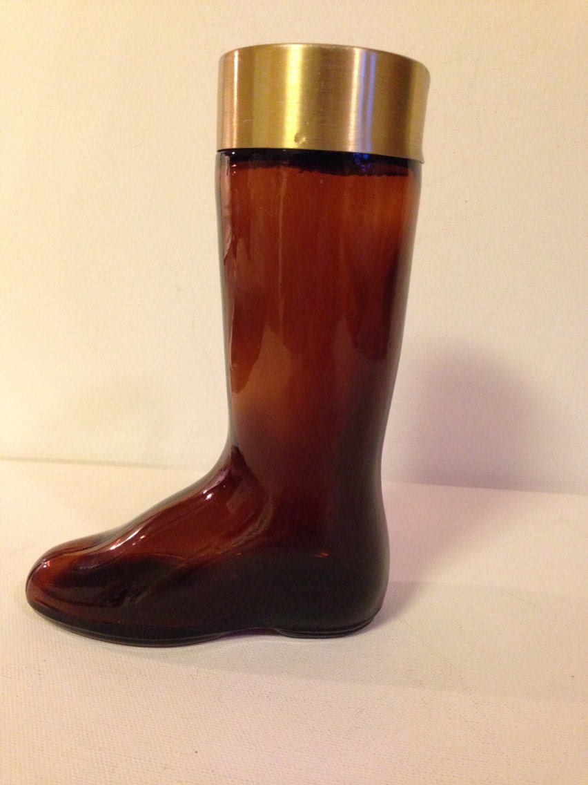 1971 Avon Brown Glass Boot Decanter Avon Leather Cologne