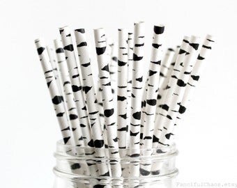 25 Black Birch Print Paper Straws - Garden Partys, Wedding, Birthday, Baby Shower, Celebrations
