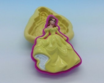 Belle Disney Princess. Sleeping Beauty Flexible Silicone Push Mold for Polymer clay, ,cold porcelain,Resin,Wax, Food,Sweets,fimo,chocolate.