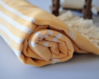 Turkish Bath Towel - Handwoven Cotton Peshtemal - Orange