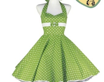 50's vintage dress light green white polka dots embellished back Tailor Made after your measurements #0065