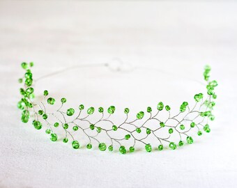 11_Green crystal crown, Crystal headband, Green wedding, Hair accessories, Lime hair accessories, Crown, Tiara, Lime wedding, Crystal halo