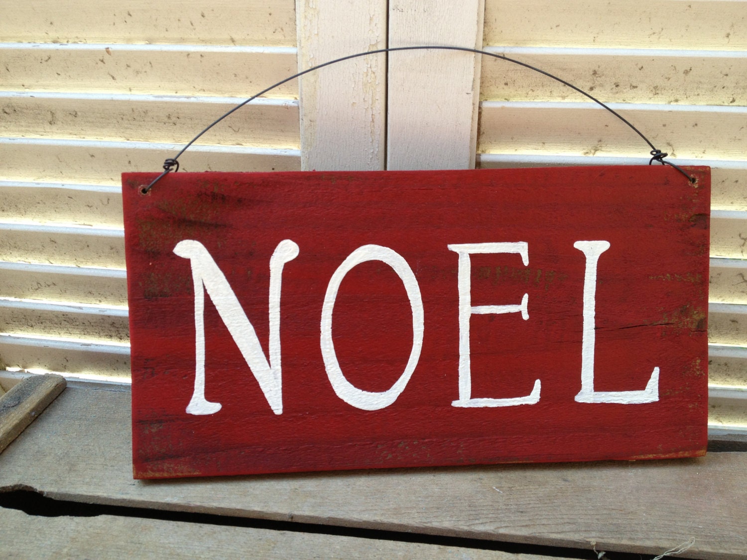 Salvaged Wood Red and White Noel Sign Wooden Christmas Decor