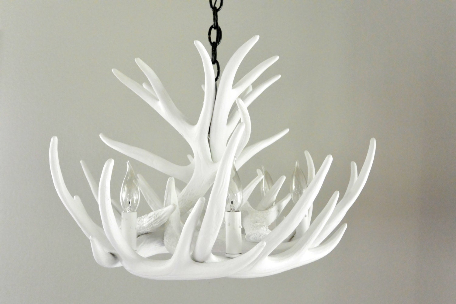WHITE Faux Antler Chandelier 6 Light Rustic by WoodfireCandle