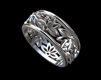 lotus flower wedding ring eternity lotus band eternity lotus flower ring unisex lotus wedding ring whiet gold 14k wide lotus ring 77mm - Lotus Wedding Ring lotus flower wedding ring eternity lotus band eternity lotus flower ring unisex lotus wedding ring whiet gold 14k wide lotus ring 77mm - Lotus Wedding Ring