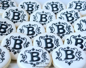 Monogram Decorated Sugar Cookies, Wedding Cookies, Bridal Cookies, Fleur De Lis Cookies