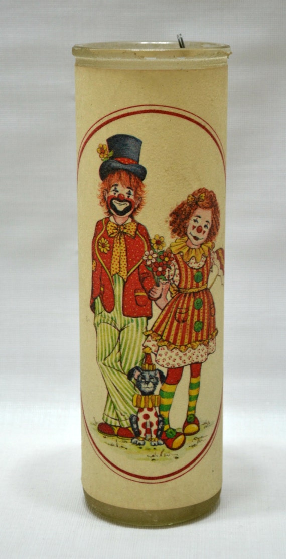 Vintage Sugar Frosted Tall Cylinder Clowns Jar Candle