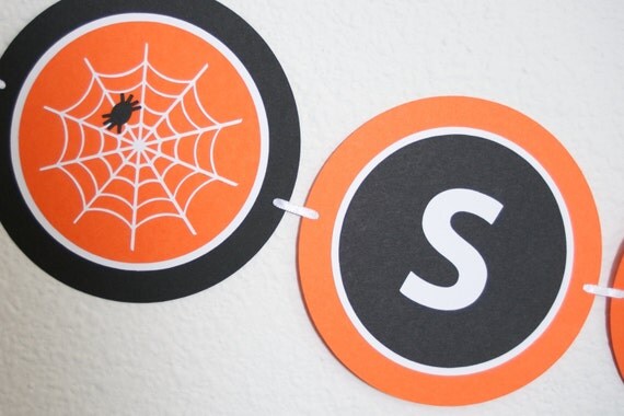 Halloween Banner Reading SPOOKY, Halloween Party Decoration, Spider Web Banner Il_570xn