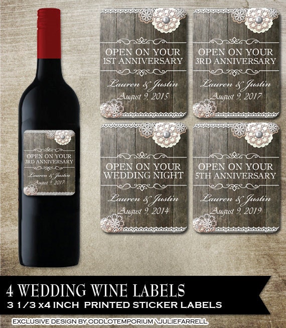 Rustic Wedding wine bottle labels Printed Customizable wine