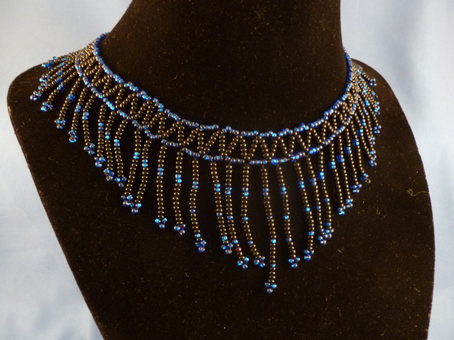 Blue And Black Beaded Choker Necklace