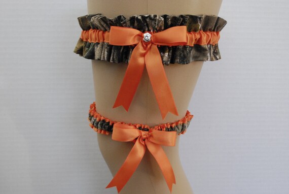 Items Similar To Wedding Garter Set Realtree Camo With Hunter Orange Satin Ribbon And 7628