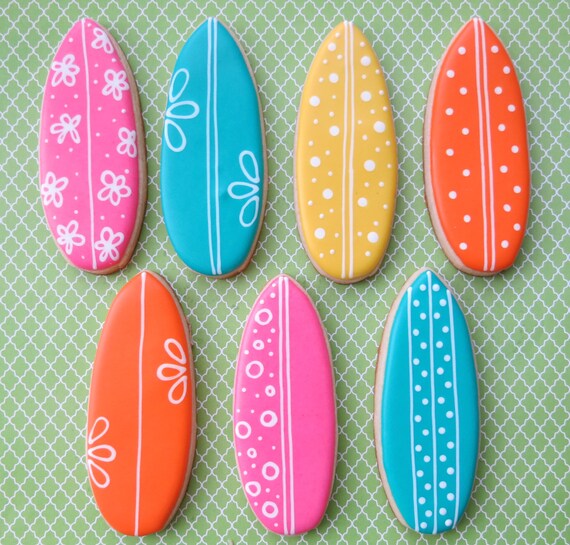 Surfboard Sugar Cookies 1 Dozen by ParadiseSweets on Etsy